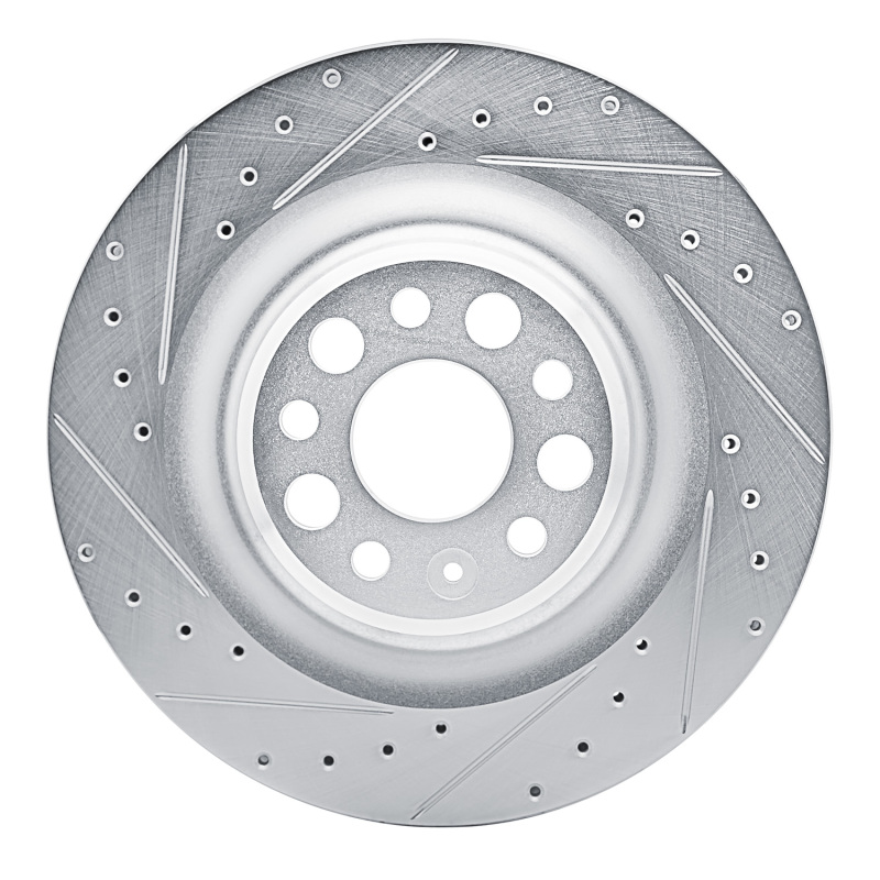 Tesla Model S Brake Rotor (1) - Rear Left - R1 Concepts - Drilled & Slotted - Silver - `21-`25